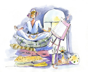 Yoga, meditation, illustration - 182380514