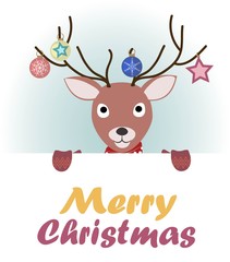 Christmas card with a deer and Christmas toys