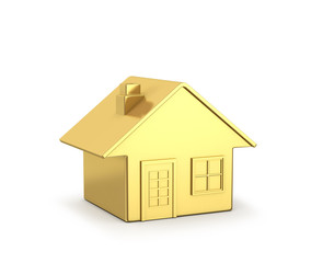 Golden house on a white background. 3D illustration