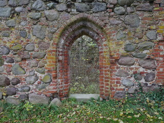 ruin of a church on a background of the forest