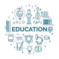 lettering of education concept with line icons set.
