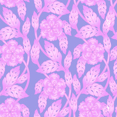 Vector seamless background with floral branches. Intricate ornament made of twisted flowers.