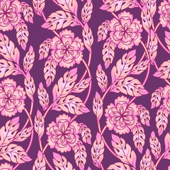 Fototapeta na wymiar Vector seamless background with floral branches. Intricate ornament made of twisted flowers.