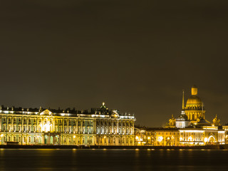 The winter Palace illuminated at night in the rain. Saint Petersburg. Russia