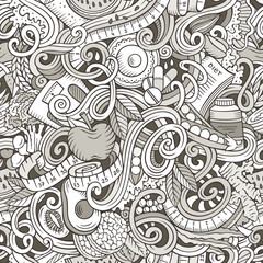 Cartoon cute doodles hand drawn Diet food seamless pattern