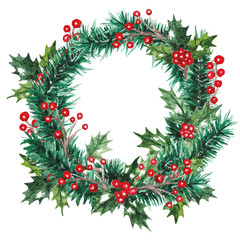Watercolor Christmas wreath