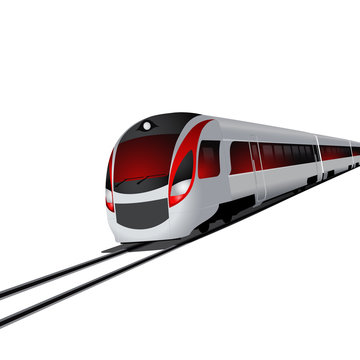 Modern high speed train, red design, isolated on white