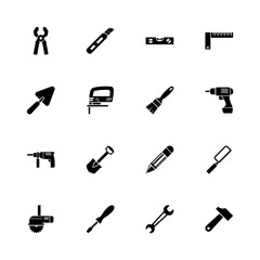 Fototapeta premium Tools icons - Expand to any size - Change to any colour. Flat Vector Icons - Black Illustration on White Background.