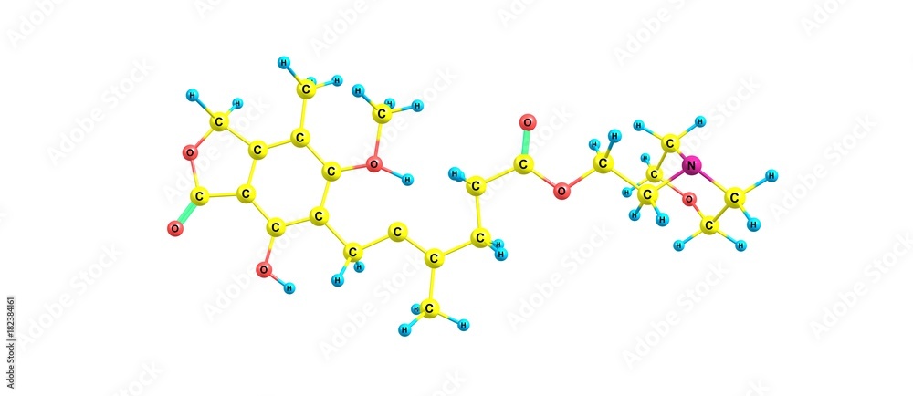 Sticker Mycophenolic acid molecular structure isolated on white