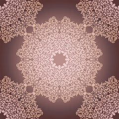 Seamless pattern with beige floral mandala. Vintage decorative elements. Vector ornament ,intricate tracery, lacy background