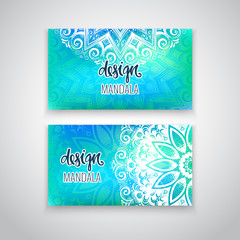 Set of modern business card templates with beautiful Indian ornament mandala.