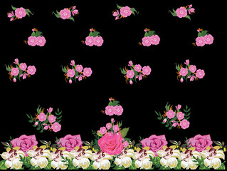 pink flowers design on black background