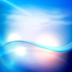 Water wave in sunset time. Blue background.