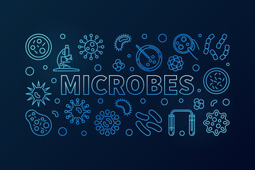 Microbes blue horizontal illustration made with microbe linear i