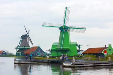 Windmills in Zaanse Schans. The Zaanse Schans is a typically Dutch small village in Amsterdam, Netherlands..