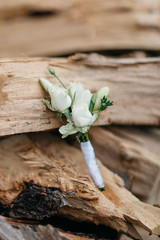 small wedding bouquet  on wood