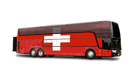 Black Travel  bus with the Swiss flag on side