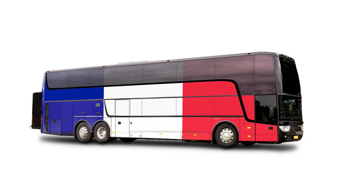 Black Travel  bus with the French flag on side