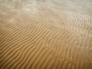 Sand Ripples On Sea Coast During Low Tide. Natural Pattern Background