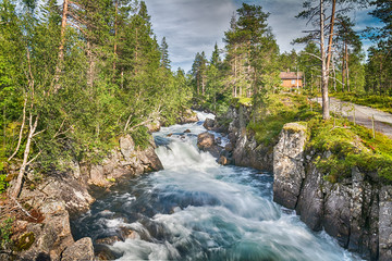 Waterfall and river in Norway