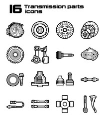 Set of 16 transmissin parts icons