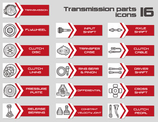 Set of 16 transmissin parts icons