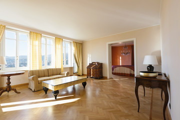 Yellow living room furnished chich