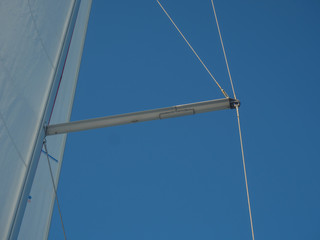 Fototapeta premium Sailing boat main mast steel fixing lines.