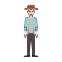 man with hat and jacket and pants and shoes with short hair in colorful silhouette vector illustration