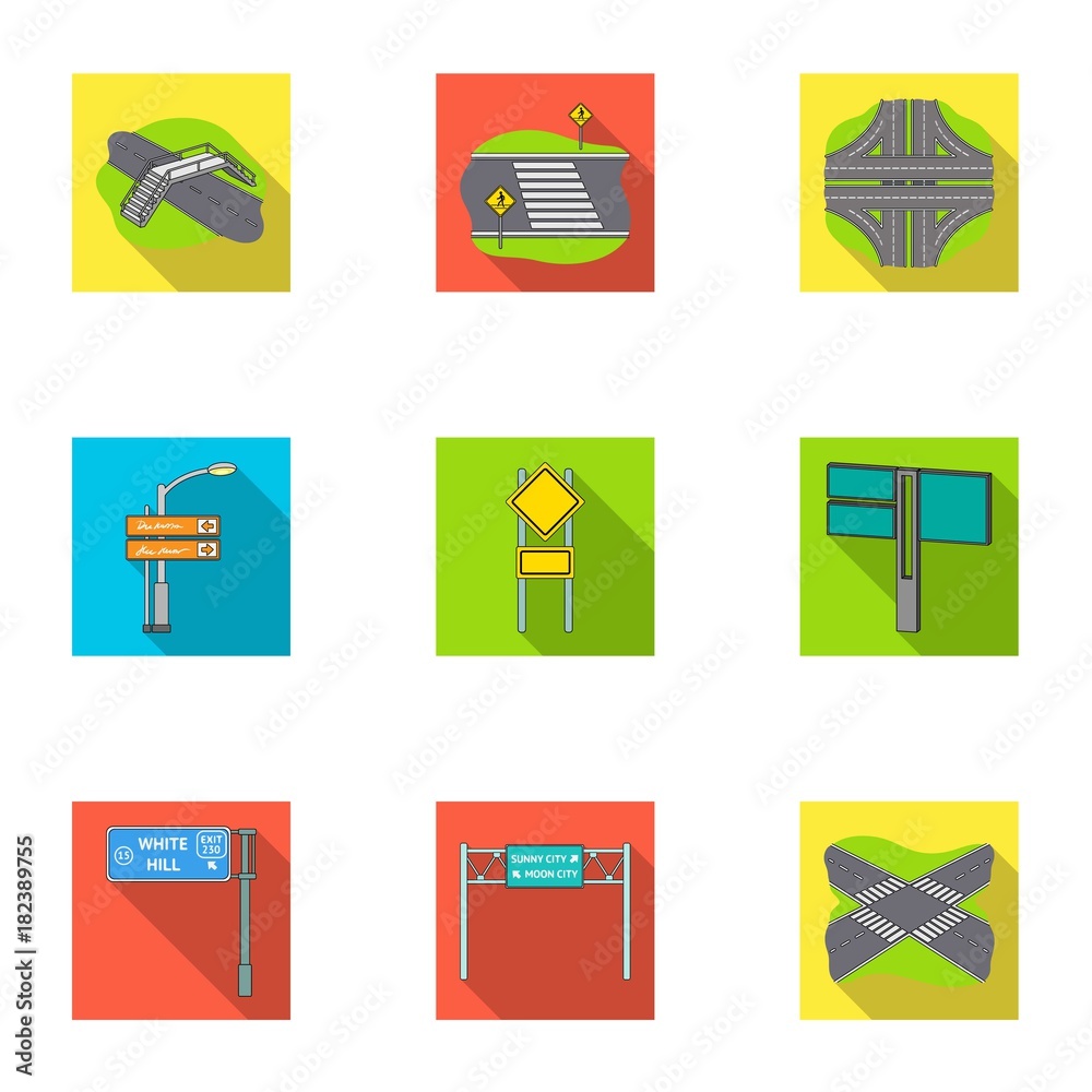 Wall mural road junctions and signs and other web icon in flat style.guides and signs of traffic icons in set c