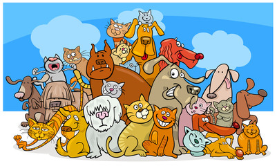 Obraz na płótnie Canvas cartoon dog and cats characters