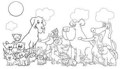 Fototapeta na wymiar cartoon funny dog and cats coloring book