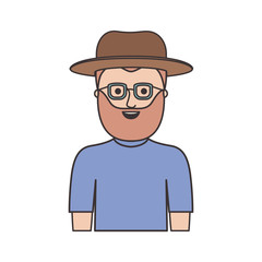 man half body with hat and glasses and t-shirt with full beard in colorful silhouette vector illustration