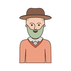 man half body with hat and sweater with short hair and beard on colorful silhouette vector illustration