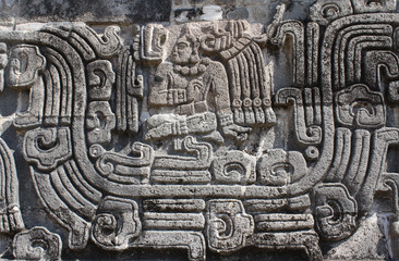 Bas-relief carving with of a american indian chieftain, Xochicalco, Mexico