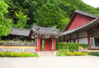 Pavilions in ancient Buddhist monastery Pohyon, North Korea