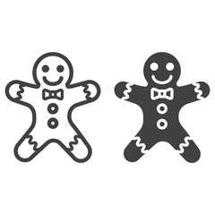 Gingerbread man line and glyph icon, New year and Christmas, xmas sweet sign vector graphics, a linear pattern on a white background, eps 10.