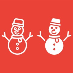 Snowman line and glyph icon, New year and Christmas, xmas sign vector graphics, a linear pattern on a red background, eps 10.