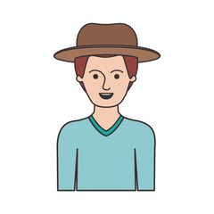 man half body with hat and sweater with short hair in colorful silhouette vector illustration