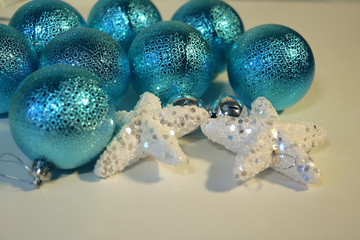 blue brightening christmas and new year's decorations balls