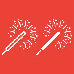 Sparkler line and glyph icon, New year and Christmas, xmas sign vector graphics, a linear pattern on a red background, eps 10.