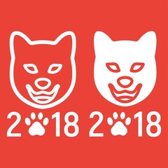 Dog, Chinese zodiac of 2018 year line and glyph icon, New year and Christmas, xmas sign vector graphics, a linear pattern on a red background, eps 10.