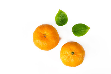 fresh orange with green leag isolate on white background