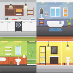 Set Bathroom interior or architecture and furniture vector illustration.