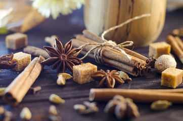 different spices on the table