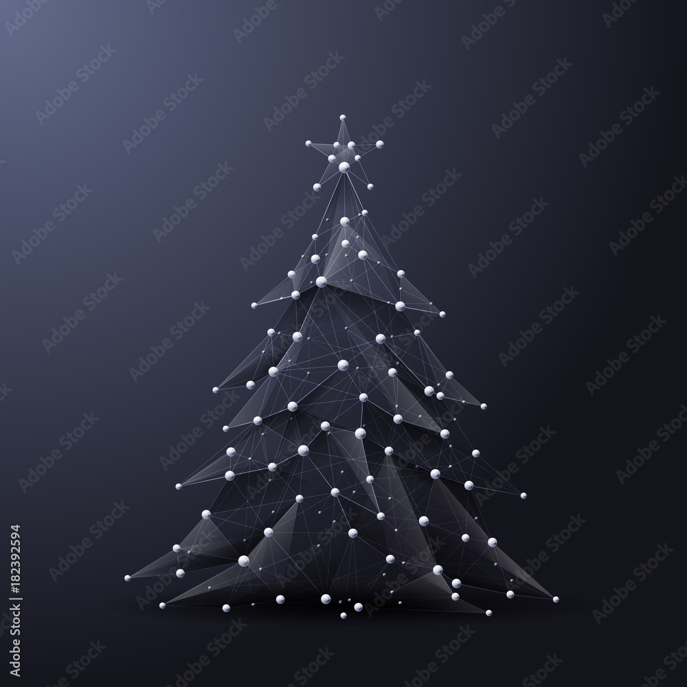 Leinwandbilder christmas tree low poly wireframe. vector polygonal image in the form of a starry sky or space consi