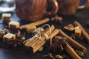 different spices on the table