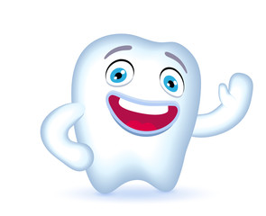 Cartoon Tooth Character waving hand in greeting