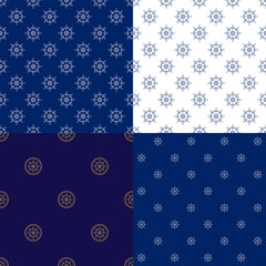 Set of Maritime Backgrounds , Seamless Marine Pattern with Ship's Wheel , Travel and Tourism Concept , Thin Linear Design, Vector Illustration