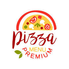 Flat colorful half of pizza with vegetables and sausage